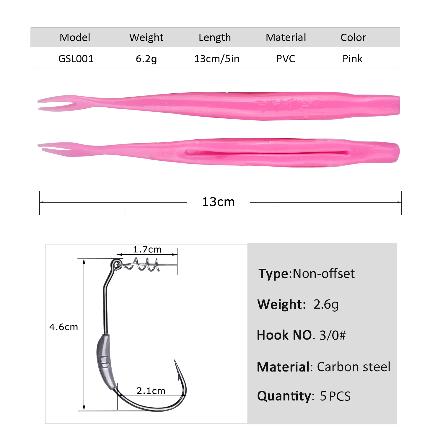 Fishing Hook Weedless - Набор из 5 мягких рыболовных приманок