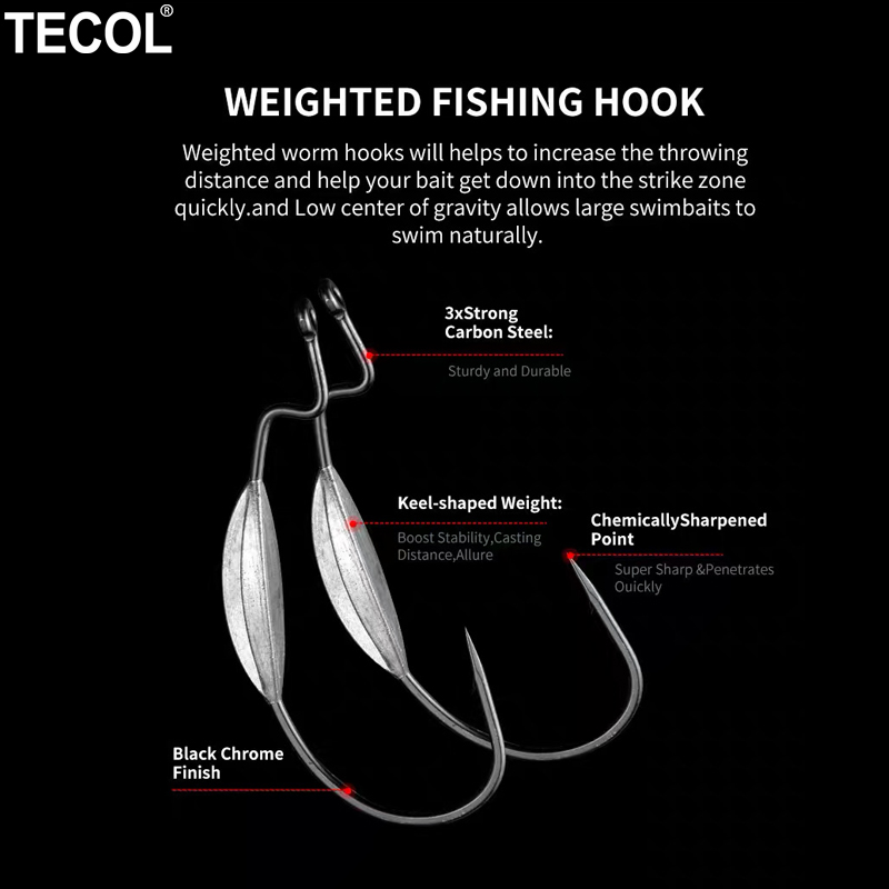 Крючки TECOL 3 шт. (6/0, 8/0,  – обзор и цена Fishing Hook Weedless